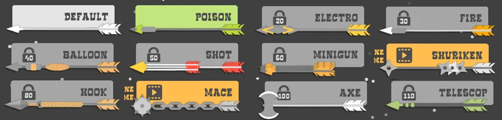 Different arrow types in Ragdoll Archers and their special effects